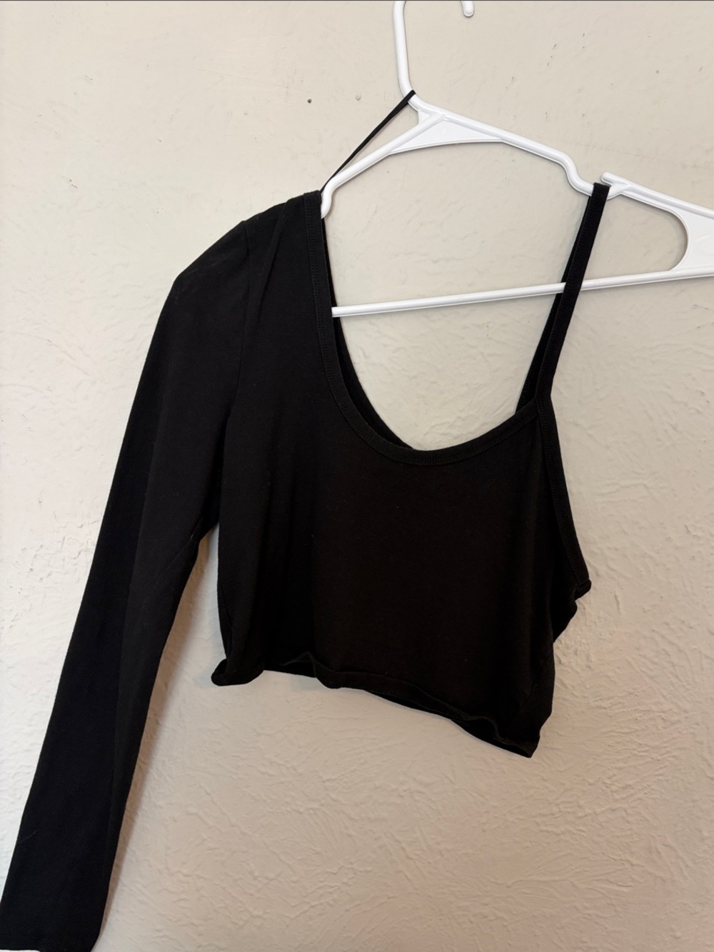 Garage Black One-Shoulder Long Sleeve Crop Top